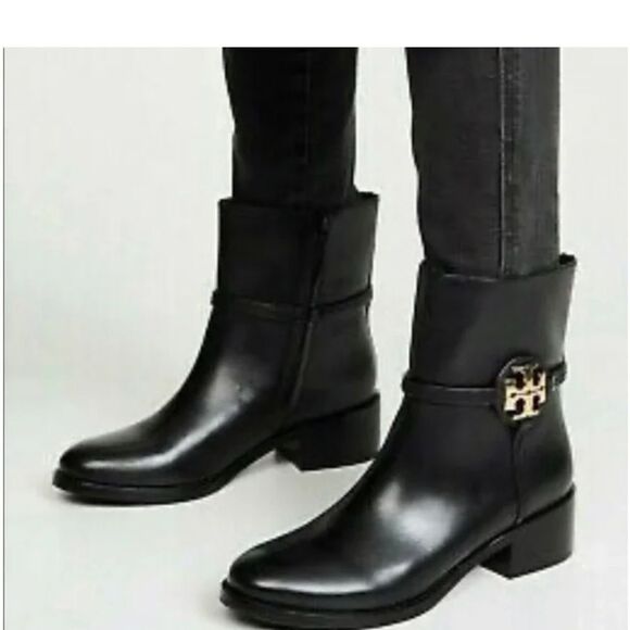 Tory Burch Miller 45MM Leather Ankle Bootie Perfect Black $495 - Picture 1 of 10